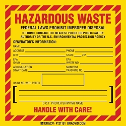 Brady 121151 Hazardous Waste Label