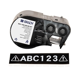 Brady M4C-1000-595-BK-WT General Permanent Adhesive, 25 ft L x 1 in W, White on Black, B-595 Vinyl