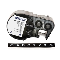 Brady M4C-500-595-BK-WT General Permanent Adhesive, 25 ft L x 0.5 in W, White on Black, B-595 Vinyl