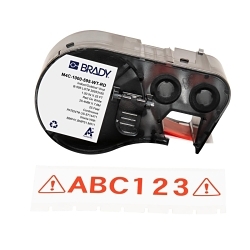 Brady M4C-1000-595-WT-RD General Permanent Adhesive, 25 ft L x 1 in W, Red on White, B-595 Vinyl