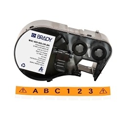 Brady M4C-500-595-OR-BK General Permanent Adhesive, 25 ft L x 0.5 in W, Black on Orange, B-595 Vinyl