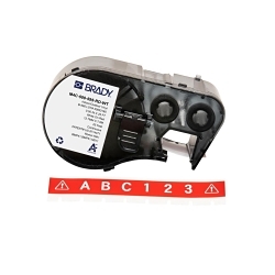 Brady M4C-500-595-RD-WT General Permanent Adhesive, 25 ft L x 0.5 in W, White on Red, B-595 Vinyl