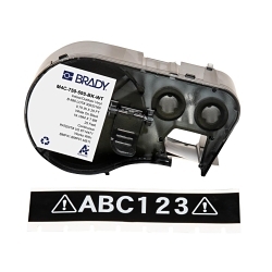 Brady M4C-750-595-BK-WT General Permanent Adhesive, 25 ft L x 0.75 in W, White on Black, B-595 Vinyl