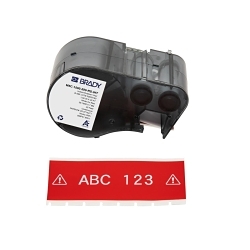 Brady M5C-1500-595-RD-WT General Permanent Adhesive Label, 25 ft L x 1.5 in W, White on Red, B-595 Vinyl