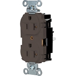 Hubbell 5362ST EdgeConnect Straight Blade Receptacle, 125 V, 20 A, 2 Poles, 3 Wires, Brown