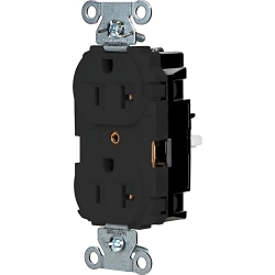 Hubbell 5362STBK EdgeConnect Straight Blade Receptacle, 125 V, 20 A, 2 Poles, 3 Wires, Black
