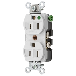 Hubbell HBL8200HW HBL 1-Phase Compact Duplex Self-Grounding Screw Mount Straight Blade Receptacle