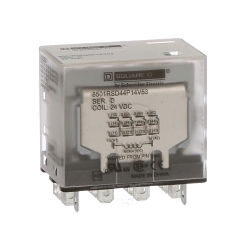 Square D 8501RSD44P14V53 Standard Miniature Plug-In Relay, 15 A, 4CO/4PDT Contact, 24 VDC V Coil