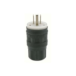 LEVITON 14W47-B 1-Phase Straight Blade Plug, 125 VAC, 15 A, 2 Poles, 3 Wires, Black
