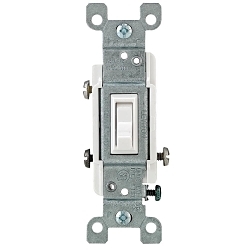 LEVITON 2653-2W 3-Way Grounding Toggle Switch, 120 VAC, 15 A, 1/2, 2 hp Power Rating