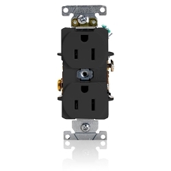 Leviton 5252-E Heavy Duty Straight Blade Duplex Receptacle, 125 V AC, 15 A, 2 Poles, 3 Wires, Black