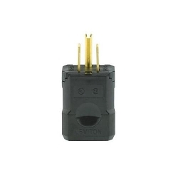 LEVITON 5256-VB Cable Mount Grounding Straight Blade Plug, 125 VAC, 15 A, 2 Poles, 3 Wires, Black
