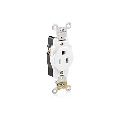 Leviton 5261-W 1-Phase Heavy Duty Single Straight Blade Receptacle, 125 V AC, 15 A, 2 Poles, 3 Wires, White