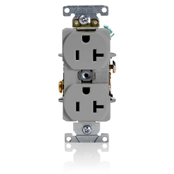 LEVITON 5352-GY Heavy Duty Straight Blade Duplex Receptacle, 125 VAC, 20 A, 2 Poles, 3 Wires, Gray