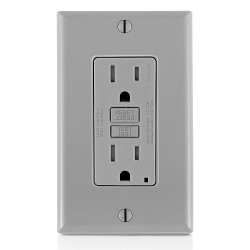LEVITON GFTR1-GY Duplex Feed Through Self-Test Slim Standard Tamper Resistant GFCI Receptacle With Gray Test