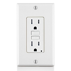 LEVITON GFTR1-W Duplex Feed Through Self-Test Slim Standard Tamper Resistant GFCI Receptacle With White Test