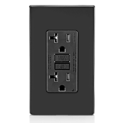LEVITON GFTR2-E Duplex Feed Through Self-Test Slim Standard Tamper Resistant GFCI Receptacle With LED Indicator Light