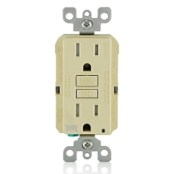 LEVITON GFWT1-I Duplex Feed Through Self-Test Slim Tamper/Weather Resistant GFCI Receptacle With Ivory Test