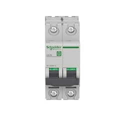 Schneider Electric Square D Miniature Circuit Breaker, Curve D, Series: Multi 9 C60N, 240/415/440 VAC, 125 VDC, 2 A, 50/60 Hz Frequency, 20 kA Interrupt, Thermal Magnetic Trip, 2 Pole, Toggle Actuator, Flexible/Rigid Tunnel Connection, IP20/IP40 Enclosure, Clip-On/DIN Rail Mounting, -30 to 70 deg C, 72 mm L x 36 mm W x 81 mm H Dimensions, Gray