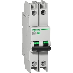 Schneider Electric Square D Miniature Circuit Breaker, Curve C, Series: Multi 9 C60N, 240/415/440 VAC, 60 VDC, 15 A, 50/60 Hz Frequency, 10 kA Interrupt, Thermal Magnetic Trip, 2 Pole, Toggle Actuator, Ring Tongue Connection, IP20/IP40 Enclosure, Clip-On/DIN Rail Mounting, -30 to 70 deg C, 36 mm W x 72 mm D x 127 mm H Dimensions, Gray