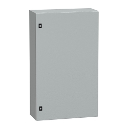 Schneider Electric NSYCRN106250P, Plain, 23.62 in Width, 9.84 in Depth, 39.37 in Height, Door by hinges, Cable gland plate by screws, Mounting plate by fixing element Cover, Lock: 3 mm Double Bar Lock , Wall Mounting, Steel, Epoxy-polyester powder, Gray