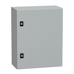 Schneider Electric NSYCRN54200P, Plain, 15.75 in Width, 7.87 in Depth, 19.69 in Height, Door by hinges, Cable gland plate by screws, Mounting plate by fixing element Cover, Lock: 3 mm Double Bar Lock , Wall Mounting, Steel, Epoxy-polyester powder, Gray