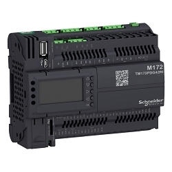 Schneider Electric Square D Modicon Logic Controller, Isolated Performance Display, Series: M172, 24 VAC/20 to 38 VDC, 42 Inputs, 42 Outputs, (2) RS485/CAN Expansion Bus Communication, 1 Port, DIN Rail/Panel Mounting, -20 to 65 deg C/-20 to 60 deg C Horizontal, 5.67 in W x 2.38 in D x 4.33 in H Dimensions