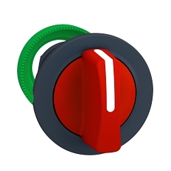 Schneider Electric ZB5FD304, 3-Positions +/- 45 deg Stay Put Built-In-Flush, ZB5 Series, 1.46 in H x 1.46 in W x 1.81 in D x 1.18 in Dia Size, Round Shape, Red standard Legend, Dark grey plastic, Red
