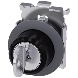 Siemens 3SU10604LM010AA0 Round Key-Operated Switch, 30 mm, 3 Positions, Silver/Sand Gray