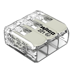 WAGO 221-683 221 3-Conductor Terminal Block, 440 V, 30 A, 20 to 10 AWG Wire, 3 Poles, Carrier Rail Mounting