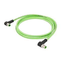WAGO 756-1204/060-010 Angled Ethernet Cable, M12 Plug Connector, 1 m L Cable, 4 Poles