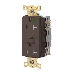 Hubbell GFRTW83 Heavy Duty GFCI Receptacle, 125 VAC, 20 A, 2 Poles, 3 Wires, Brown