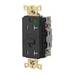 Hubbell GFRTW83BLK Heavy Duty GFCI Receptacle, 125 VAC, 20 A, 2 Poles, 3 Wires, Black