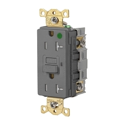 Hubbell GFRTW83GRY Heavy Duty GFCI Receptacle, 125 VAC, 20 A, 2 Poles, 3 Wires, Grey