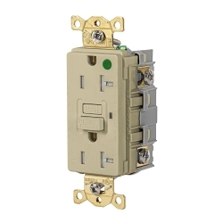 Hubbell GFRTW83I Heavy Duty GFCI Receptacle, 125 VAC, 20 A, 2 Poles, 3 Wires, Ivory