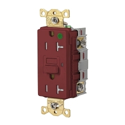Hubbell GFRTW83R Heavy Duty GFCI Receptacle, 125 VAC, 20 A, 2 Poles, 3 Wires, Red