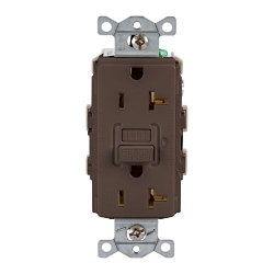 Hubbell GFRWR20 Wiring Device GFCI Receptacle, 125 VAC, 20 A, Brown