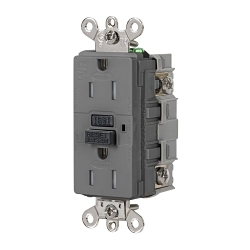 Hubbell GFSG5262GRY Extra Heavy Duty GFCI Receptacle, 125 VAC, 15 A, Grey