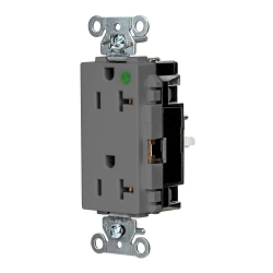 Hubbell HBL2182STGY EdgeConnect Straight Blade Receptacle, 125 V, 20 A, 2 Poles, 3 Wires, Grey