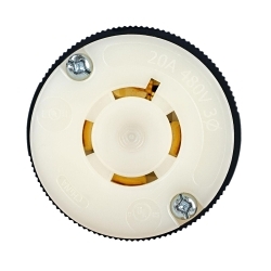 Hubbell HBL2433ST Twist-Lock Locking Connector, 280 V, 20 A, 3 Poles, 4 Wires, Black/White