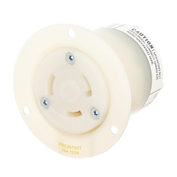 Hubbell hbl2616st HBL Locking Device, 125 V, 20 A, 2 Poles, 3 Wires, White