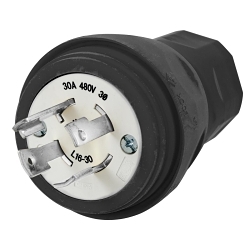Hubbell HBL28W76BK 3-Phase Grounding Male Standard Cord Mount Watertight Locking Plug