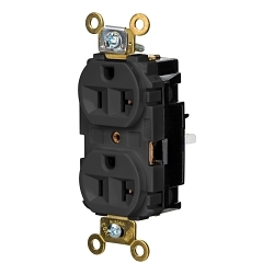 Hubbell HBL5362STBK EdgeConnect Straight Blade Receptacle, 125 V, 20 A, 2 Poles, 3 Wires, Black