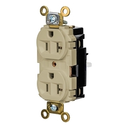 Hubbell HBL5362STI EdgeConnect Straight Blade Receptacle, 125 V, 20 A, 2 Poles, 3 Wires, Ivory