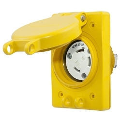 Hubbell HBL69W49 Grounding Watertight Locking Receptacle, 277 VAC, 30 A, 2 Poles, 3 Wires, Yellow