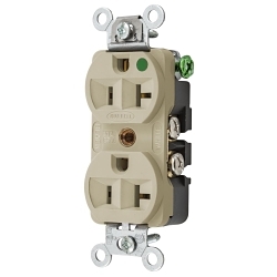 Hubbell Wiring Device-Kellems HBL HBL8300HI HBL 1-Phase Duplex Extra Heavy Duty Self-Grounding Traditional Screw Mount Straight Blade Receptacle, 125 V AC, 20 A, 2 Poles, 3 Wires, Ivory