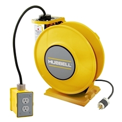 Hubbell HBLI45143R15Y inREACH 3-Conductor Cord Reel With Duplex Receptacle and Yellow Portable Outlet Box